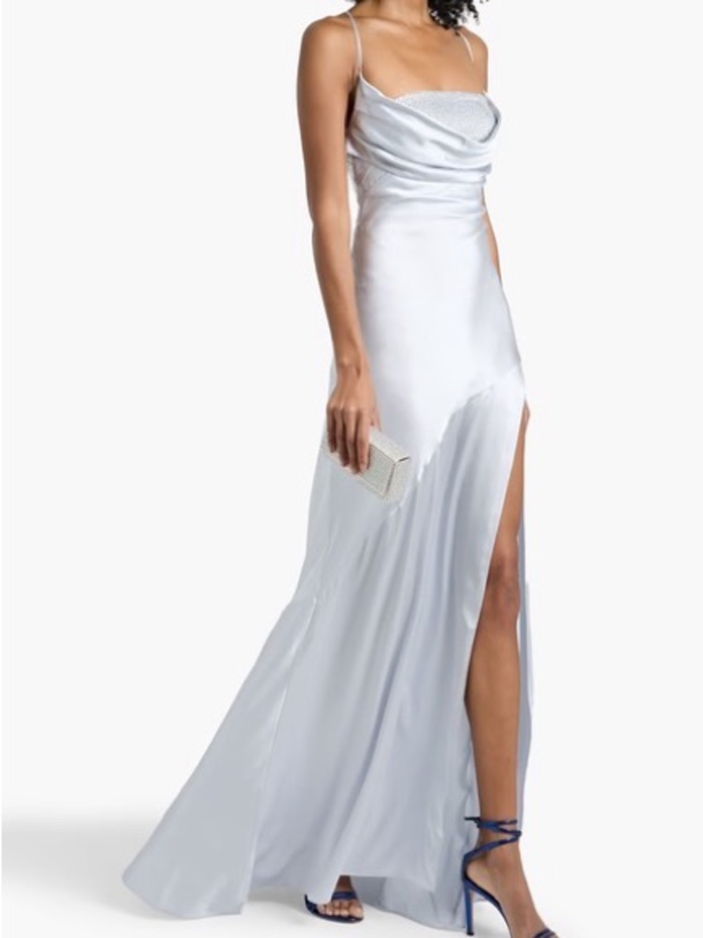 -NWT-Retrofete Elegant Embellished Luxe Silk Dress//Color:”Dove”Size: S